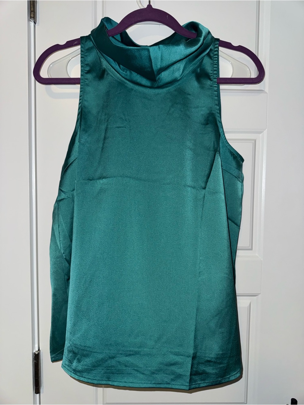 Teal Satin Drooped High Neck Blouse - Size Small